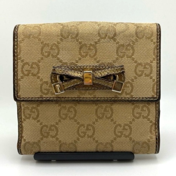 Gucci Handbags - Gucci Canvas and Leather Princy Compact Wallet Beige/Gold